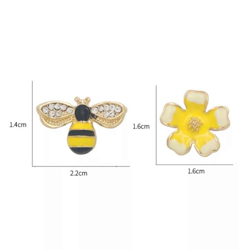 Bee and Flower Stud Earrings - Picture 2 of 6